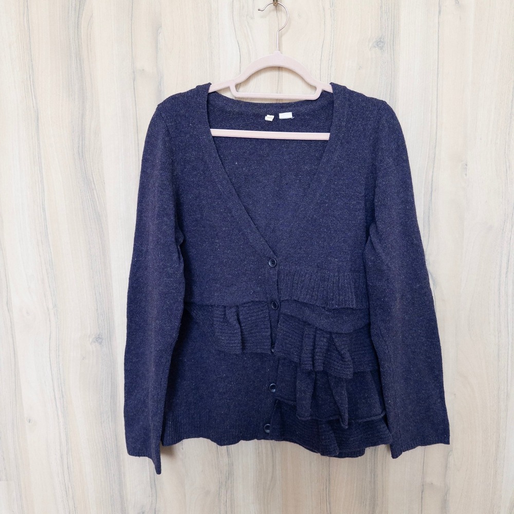 Anthropologie Moth Ruffle Cardigan L Purple Wool Blend Whimsigoth Cottage Boho